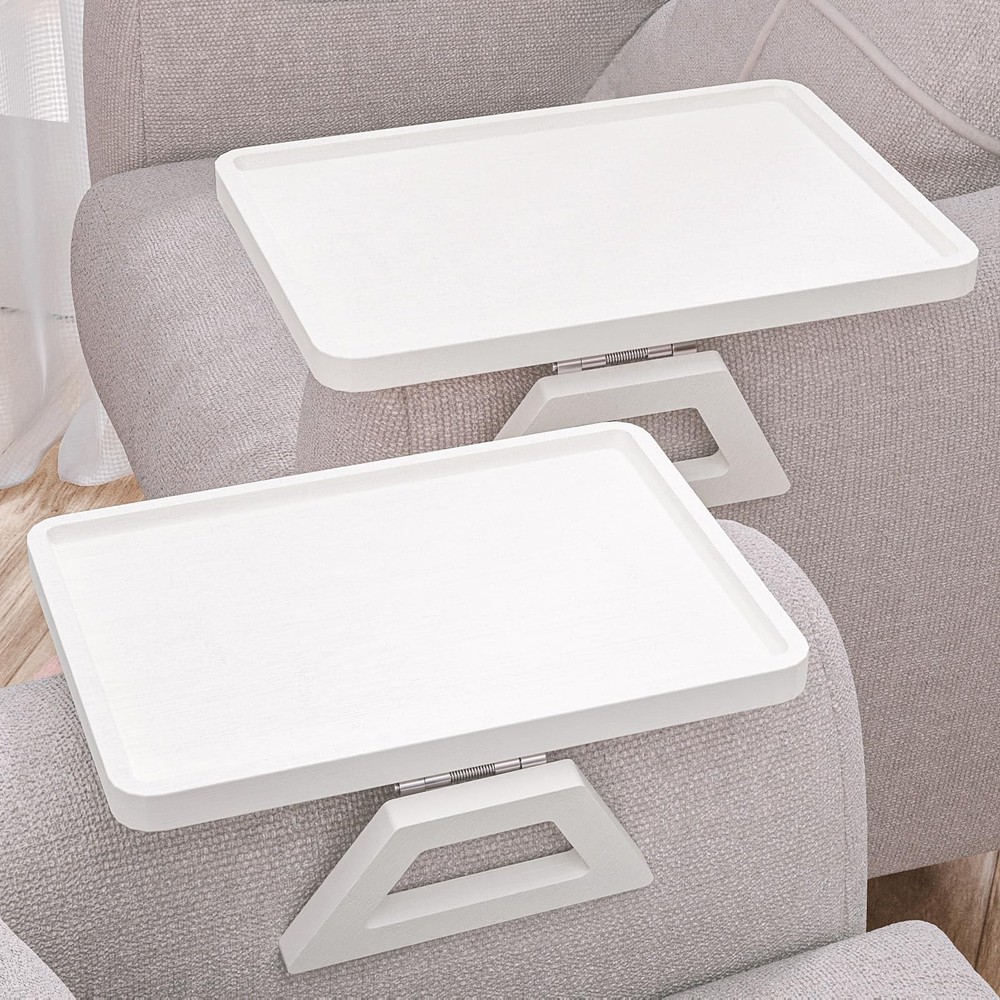 Danfoxer 2 Pack Couch Arm Tray,Bamboo Folding Sofa Tray,Sofa 2 PC, White