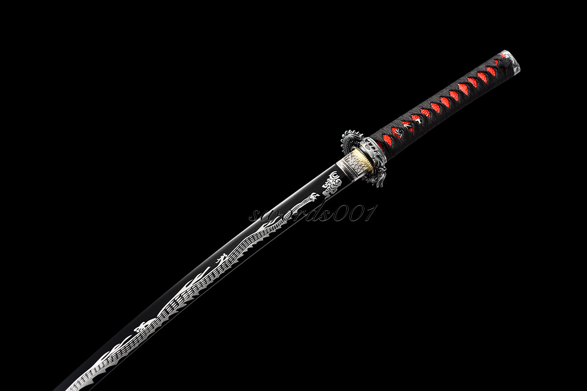 Handmade Black Blade Japanese Samurai Katana Sword 1095 High Carbon Steel Sharp