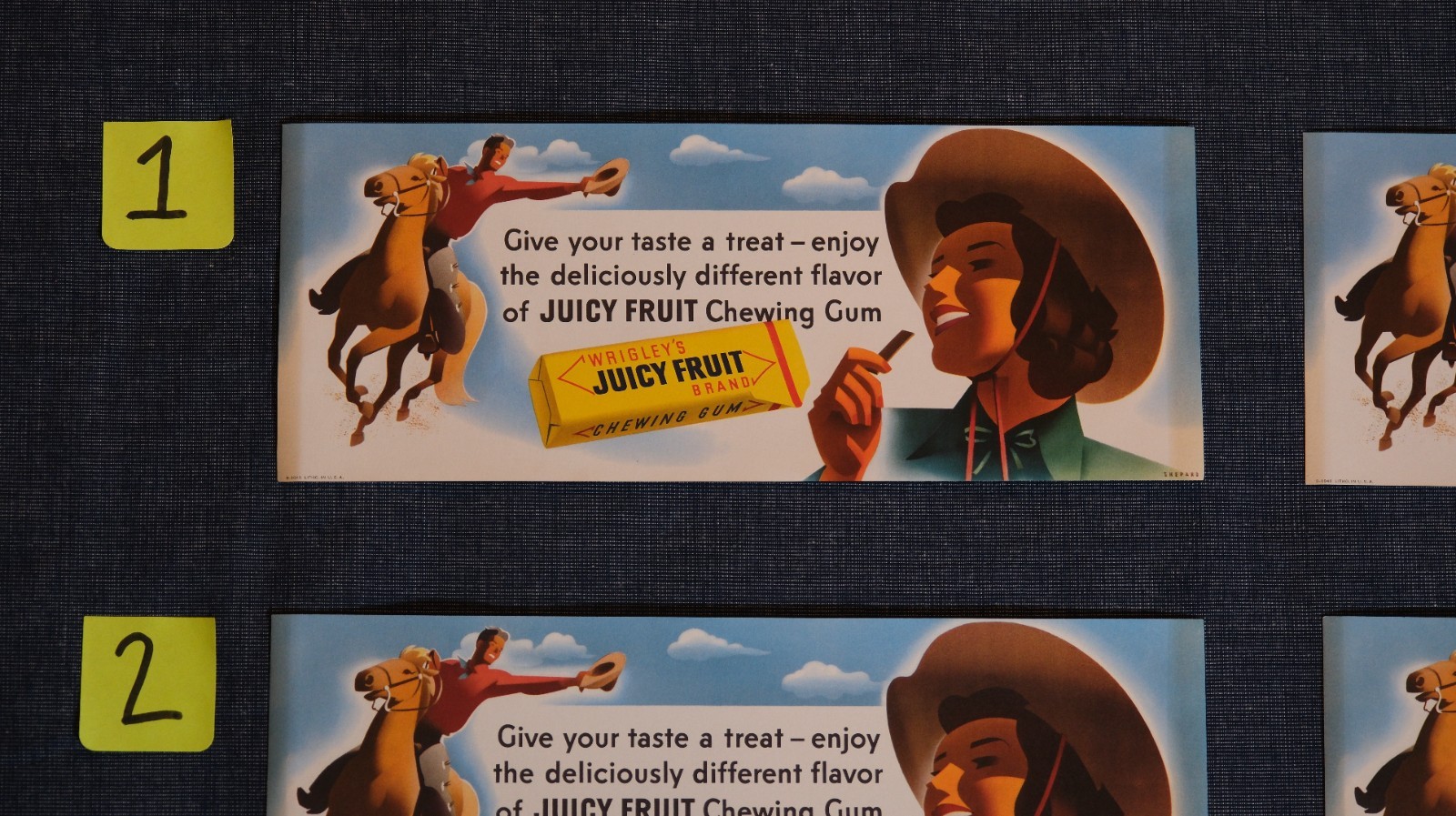 Vtg 1940's Otis Shepard Western Wrigley's Juicy Fruit Gum Lithograph Sign B-1048