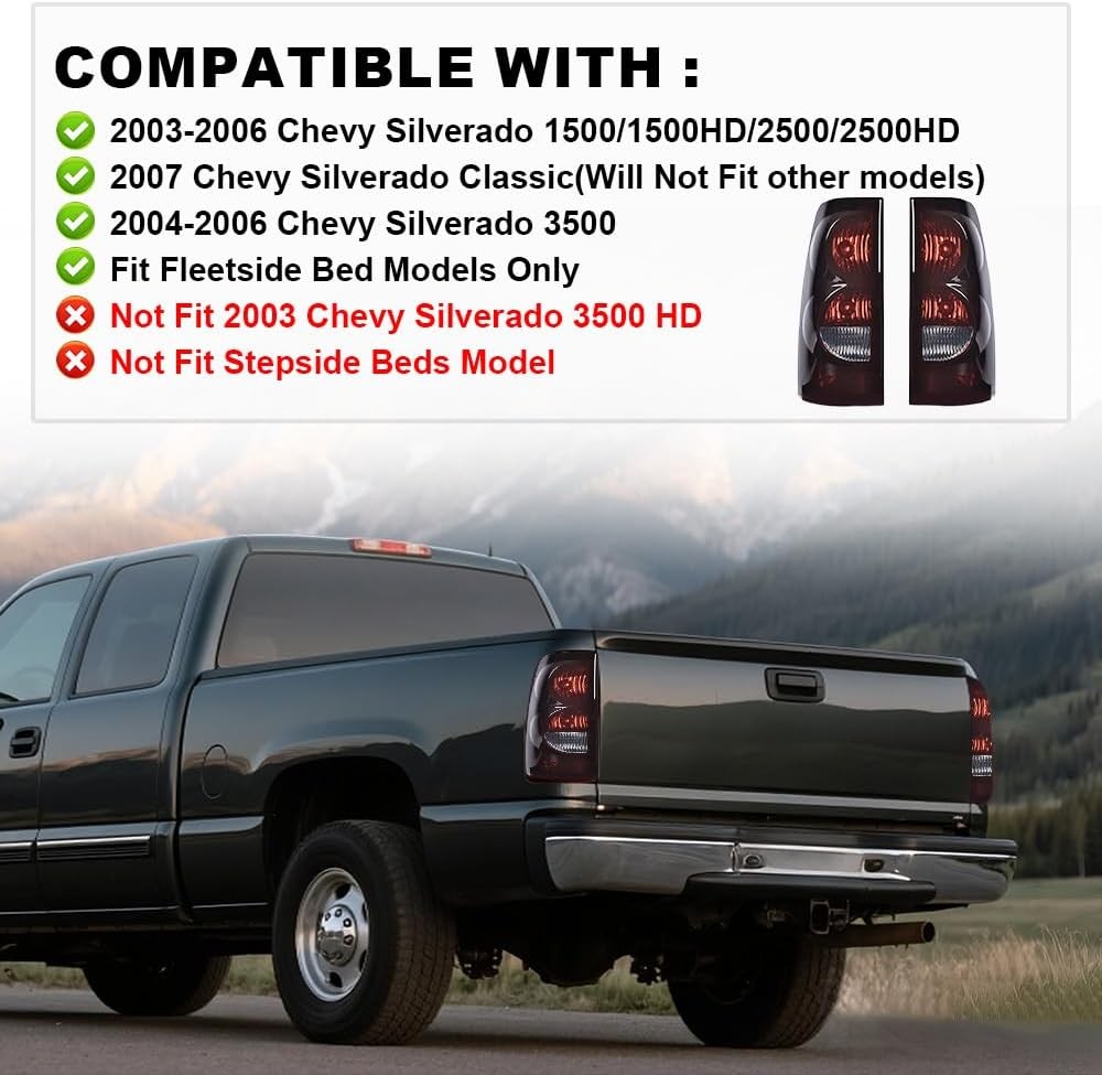 PIT66 Tail Lights Assembly, Compatible with 2003-2006 Chevy Silverado 1500 2500