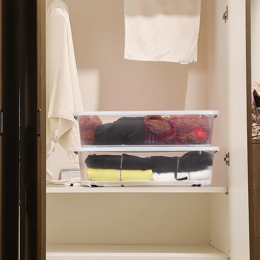 2-Pack 40 Qt Clear Underbed Storage Bins with Lids & Handles, Stackable