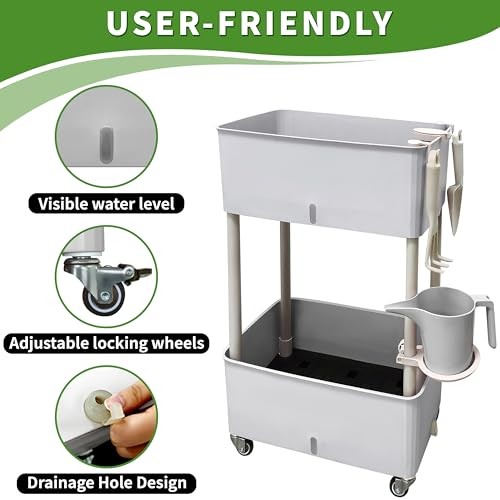Self-Watering Raised Planter Box with Lockable Wheels,2 Plus Size Two-layer