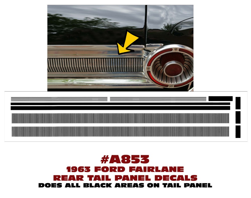A853 1963 FORD FAIRLANE - REAR TAIL PANEL STRIPE DECAL KIT