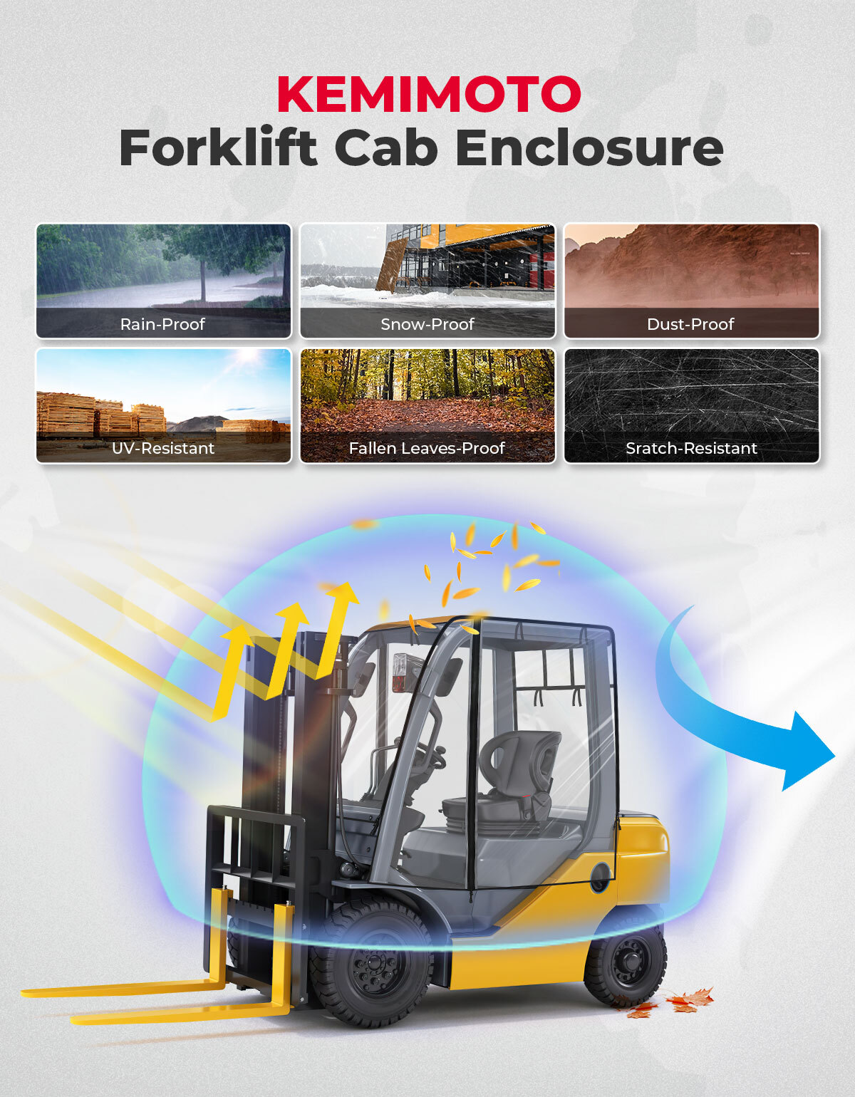 KEMIMOTO Universal Forklift Full Cab Enclosure Cover Fit up to 8000lbs Lifts