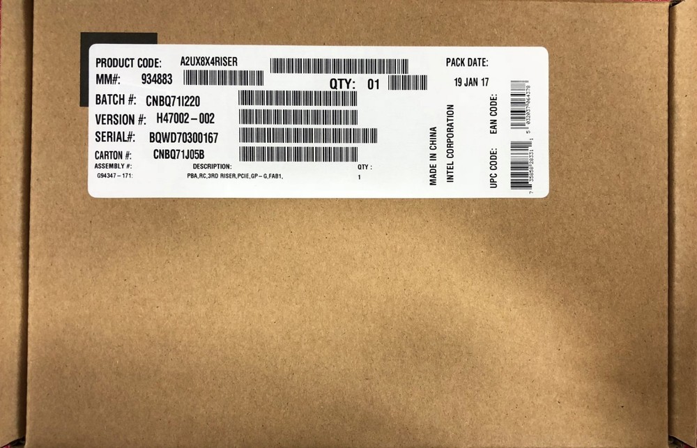 Intel A2UX8X4RISER 2U Spare Short Riser NEW BULK PACKAGING