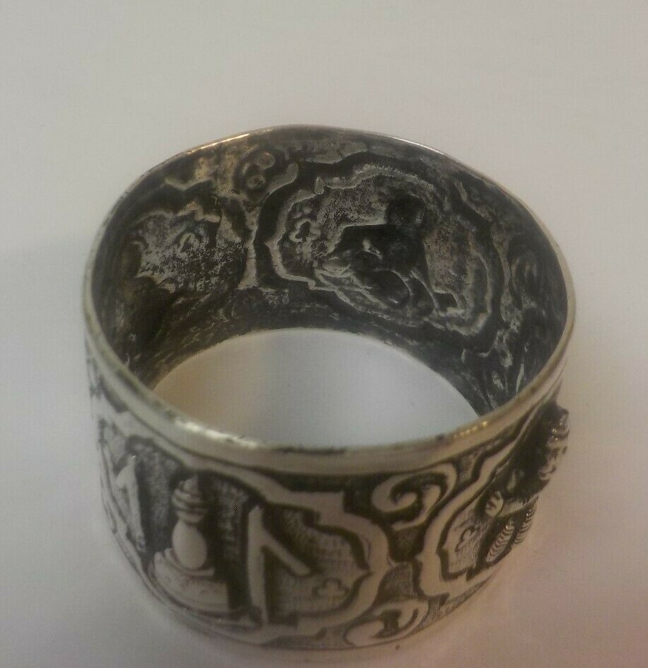Sterling Silver Embossed Napkin Ring, Chinese Figures, 20 grams