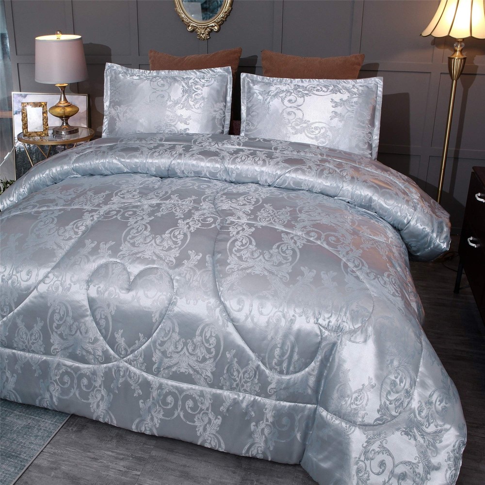 King Size Comforter Set, Silver Bedding Comforter Sets All Season Grey Bed Co...