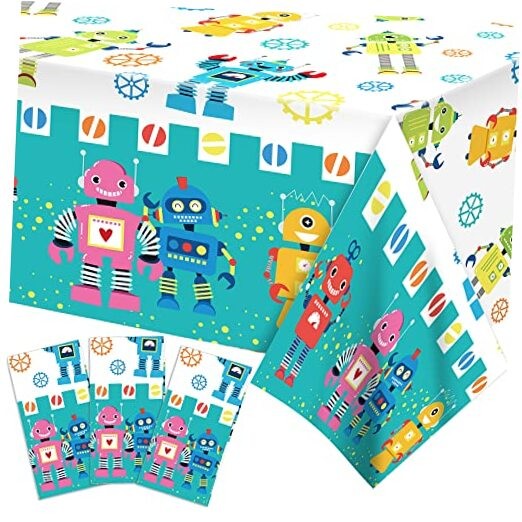 3 Pcs Robots Tablecloth Plastic Table Covers Robots Tablecloth Disposable