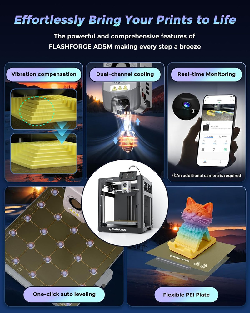 FLASHFORGE Adventurer 5M 3D Printer - Fast, Easy, Ideal for Kids & Beginners
