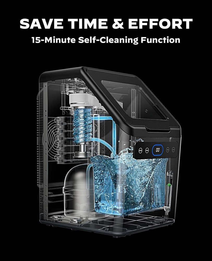 Compact Stainless Steel Nugget Ice Machine - 44lbs Daily & Timer Function