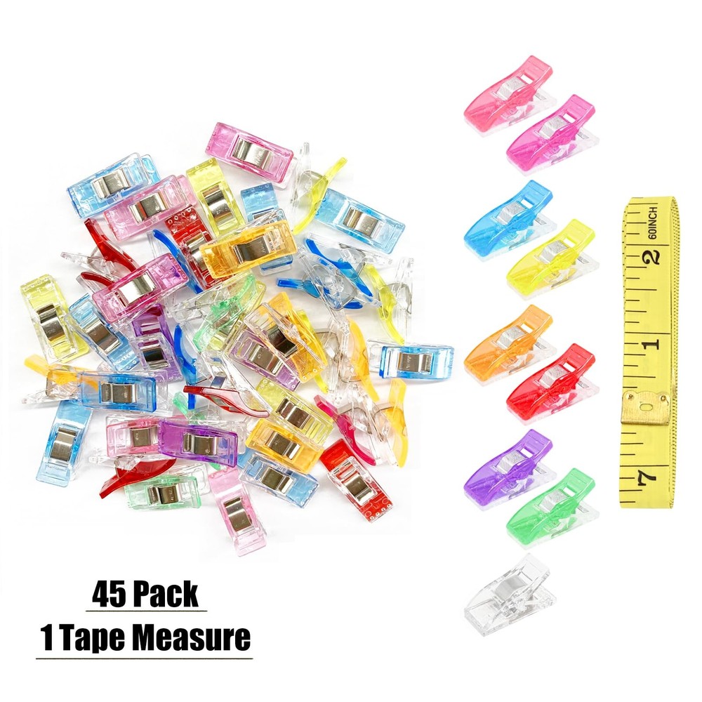 45 Pack Multipurpose Sewing Clips for Quilting and Crafts, Multicolor