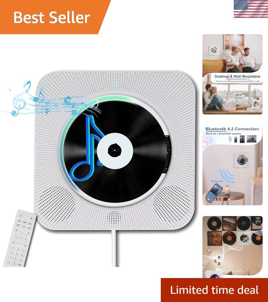 Portable Wall-Mounted Bluetooth CD Player with HiFi Speakers & Remote Control