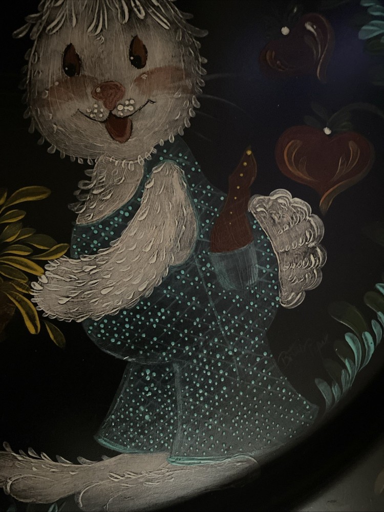 VTG Handpainted Easter Tray Bunny Rabbit With Eggs Side Handles Heritage Studios
