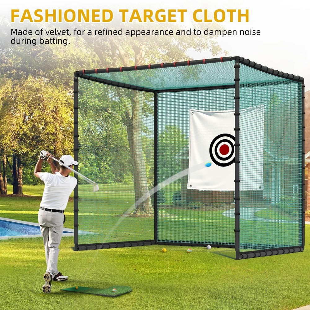 Shopsource Golf Hitting Cage Net, 7x7x7ft Steel Frame for Swing Practice