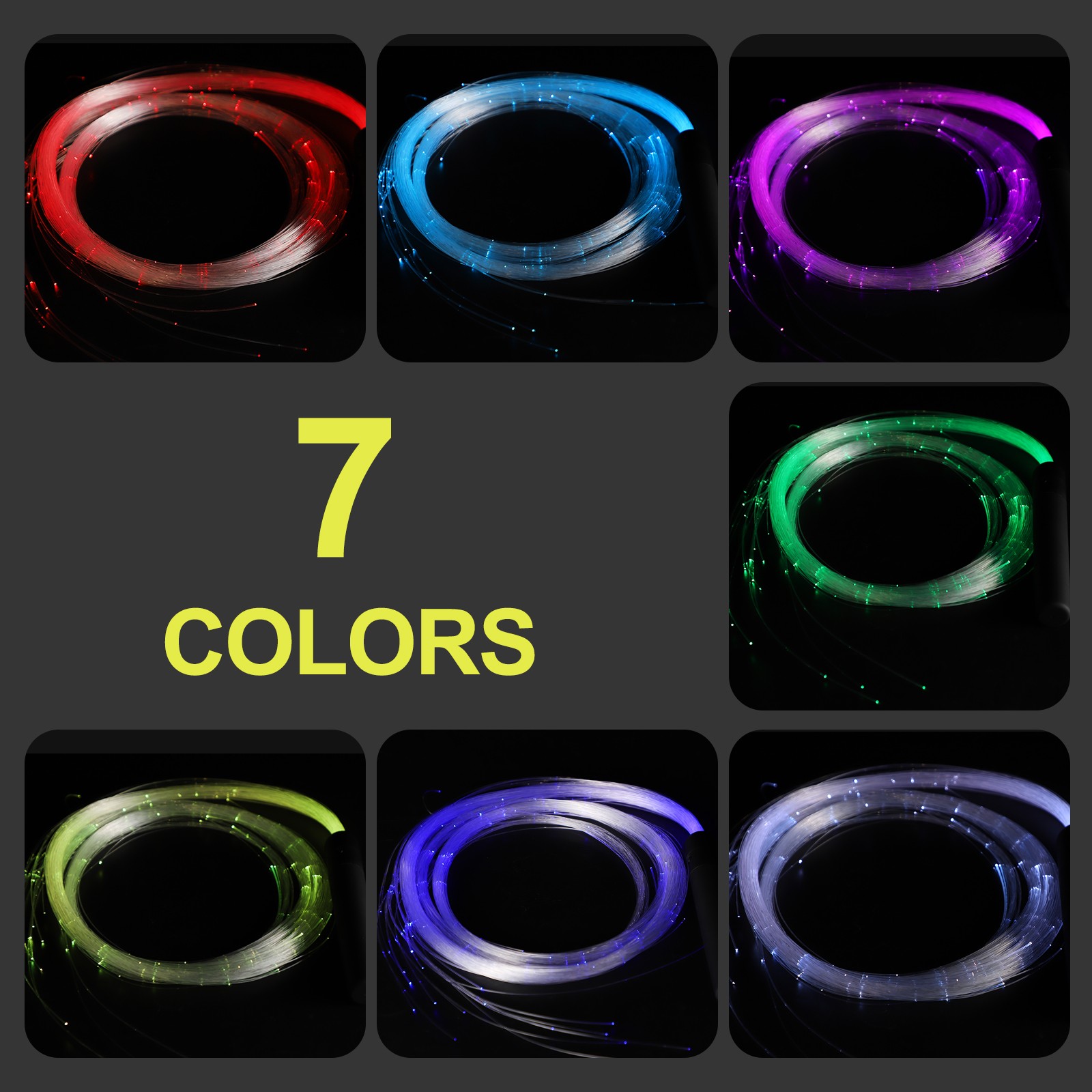 LED Fiber Optic Whip Dance 6 Ft 7 Colors 22 Rainbow Lights Effect Modes