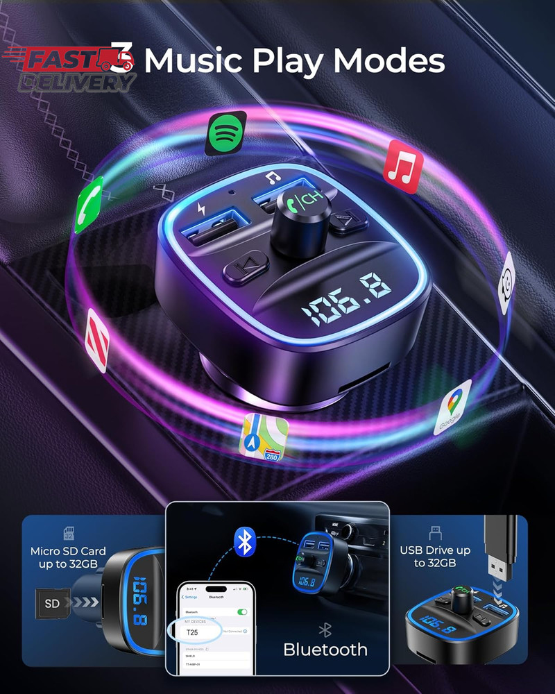 LENCENT FM Transmitter, Bluetooth FM Transmitter Wireless Radio Adapter Car Kit