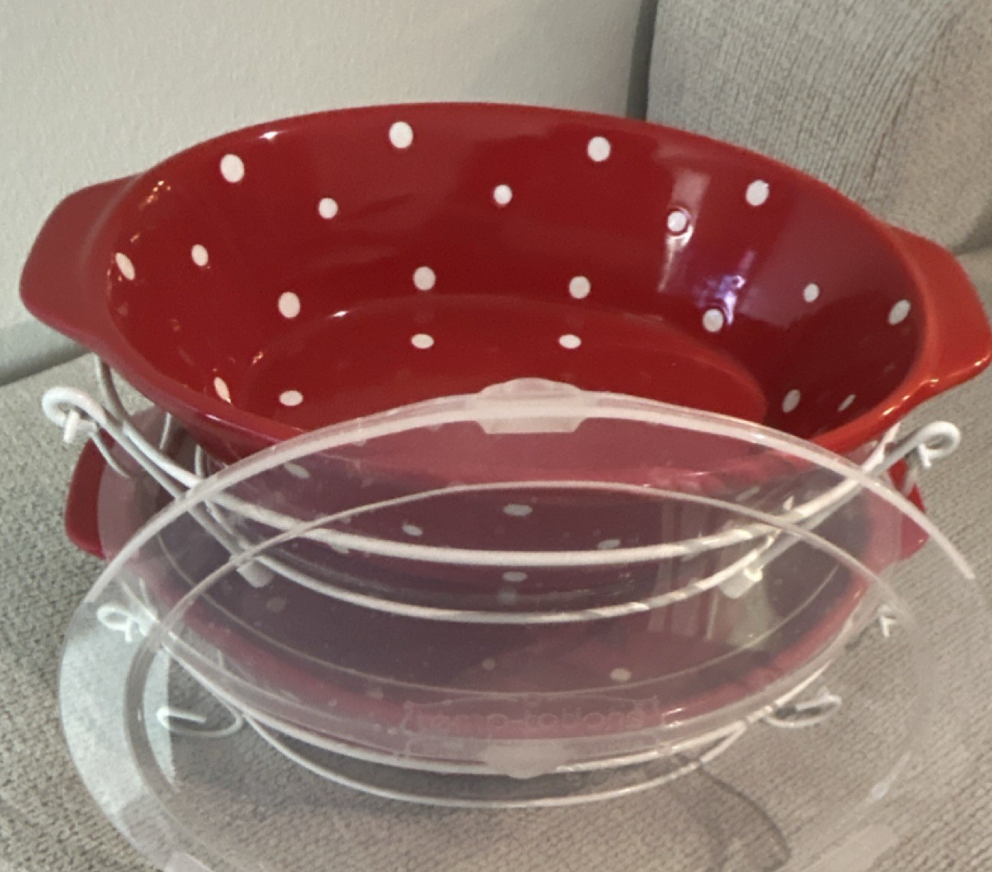 Temp-tations Presentable Ovenware Red Polka Dot Pans, Lids, Racks, Carrier