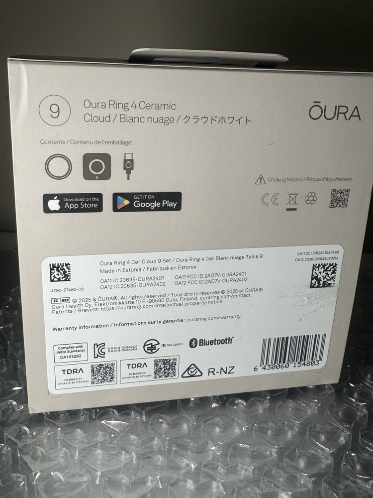 Oura Ring 4 Ceramic Cloud Bluetooth Activity Tracker Size 9 iOS Android