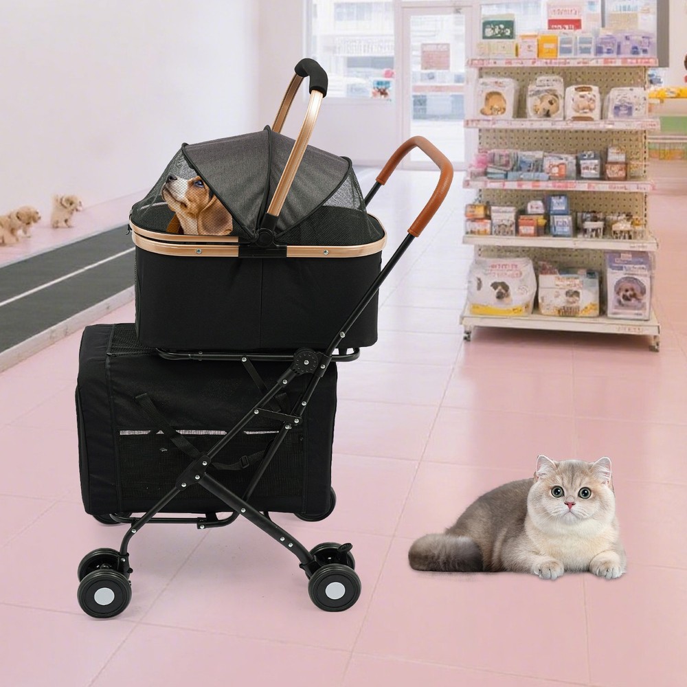 2-Tiers Small & Medium Dogs Stroller Dog & Cat Stroller Pet Stroller Foldable