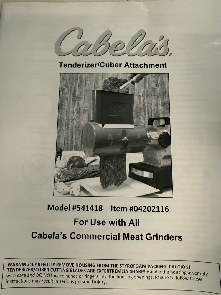 CABELAS MEAT CUBER TENDERIZER ATTACHMENT FOR CABELAS CARNIVORE MEAT GRINDERS