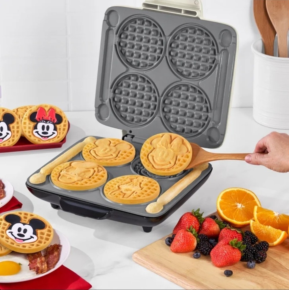 Dash Mickey & Friends Waffle Maker 4 Mini Waffles No-Drip Nonstick Ceramic