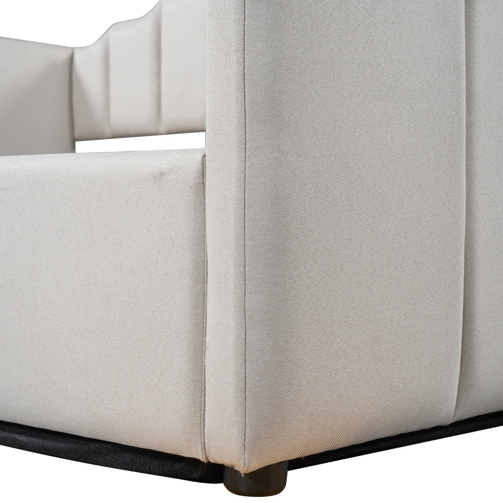 Full Size Daybed Upholstered Bed Frame Sofa Bed w/ Underneath Storage Beige/Gray