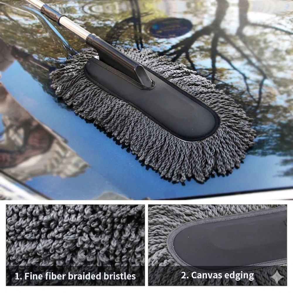 Car Cleaning Duster Microfiber Large Home Wax Treated Plastic Handle Brush