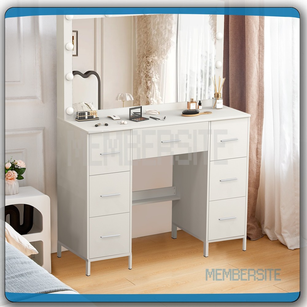 Vanity Desk Set With Large Mirror Makeup Dressing Table w/ 7 Drawers & Bar Pull