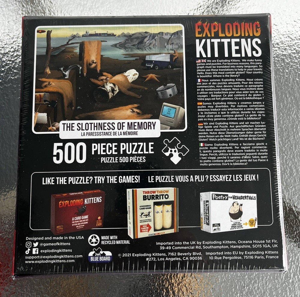 Exploding Kittens Puzzle The Slothness Of Memory 500 Piece Puzzle