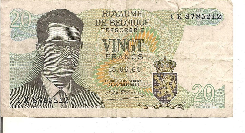 BELGIUM, 20 FRANCS, 1964