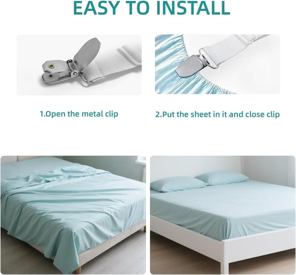 Bed Sheet Retainer Straps,Elasticated Adjustable Mattress Fitted Sheet Clips,...