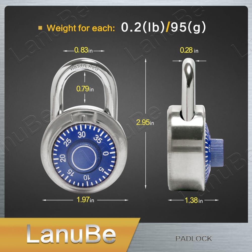 Standard Dial Combination Lock, 2 in. Wide, with Different Combinations, Blue...