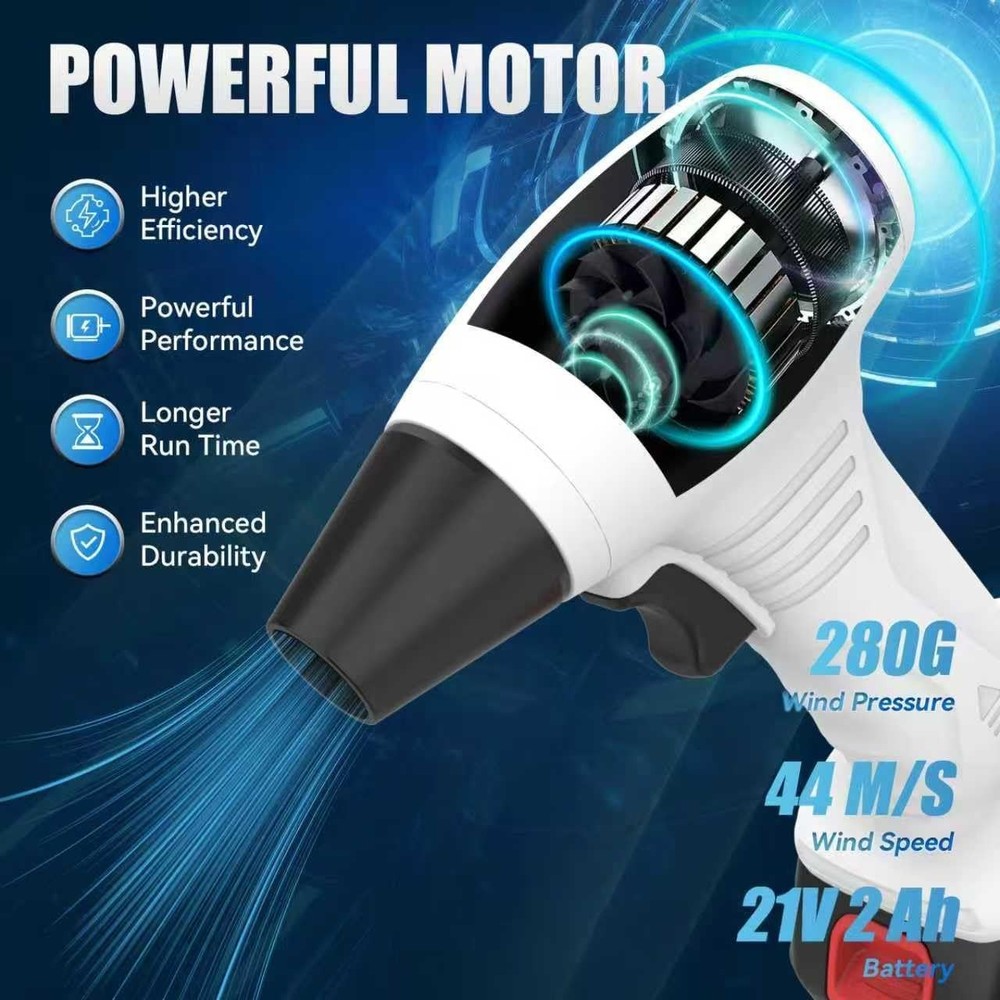 Cordless Handheld Leaf Blower with 18.5V Battery - Adjustable Speed White