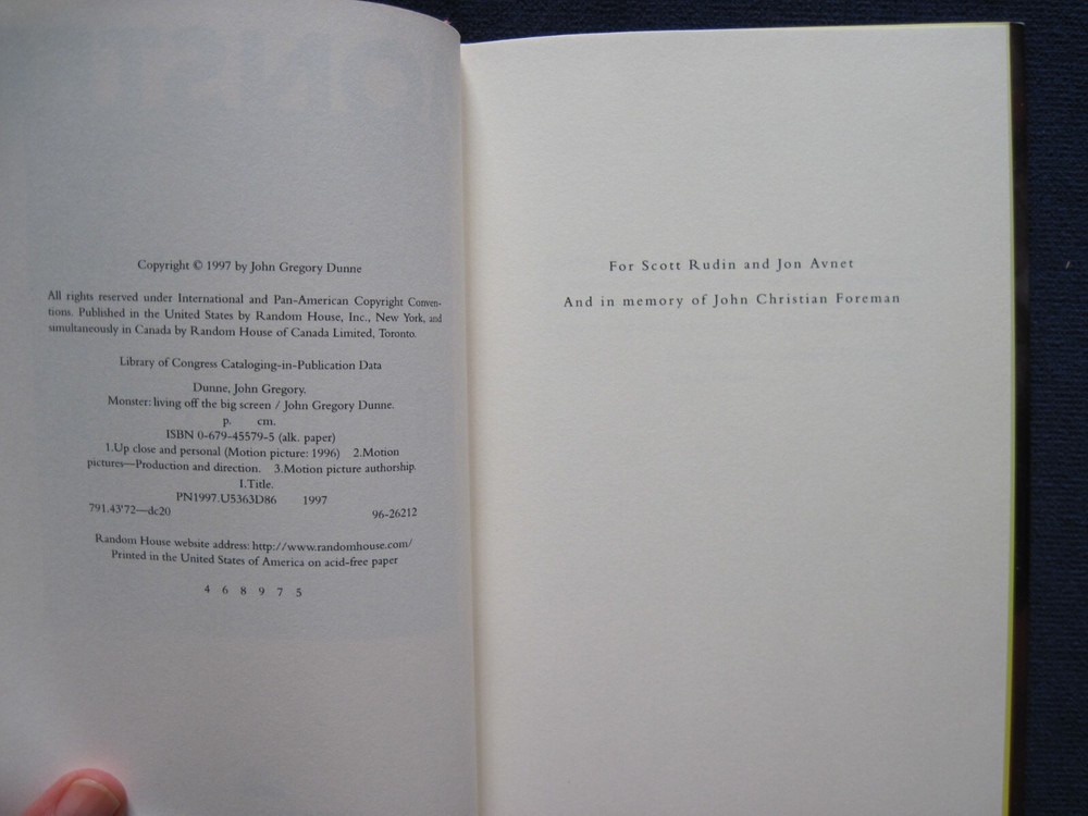 ORIGINAL SCRIPT for UP CLOSE & PERSONAL by JOAN DIDION & JOHN GREGORY DUNNE