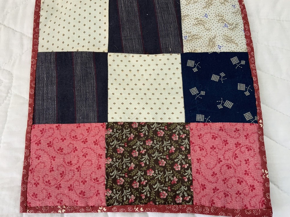 Vintage Patchwork Quilt Table Topper, Early Calico Prints, Nine Patch