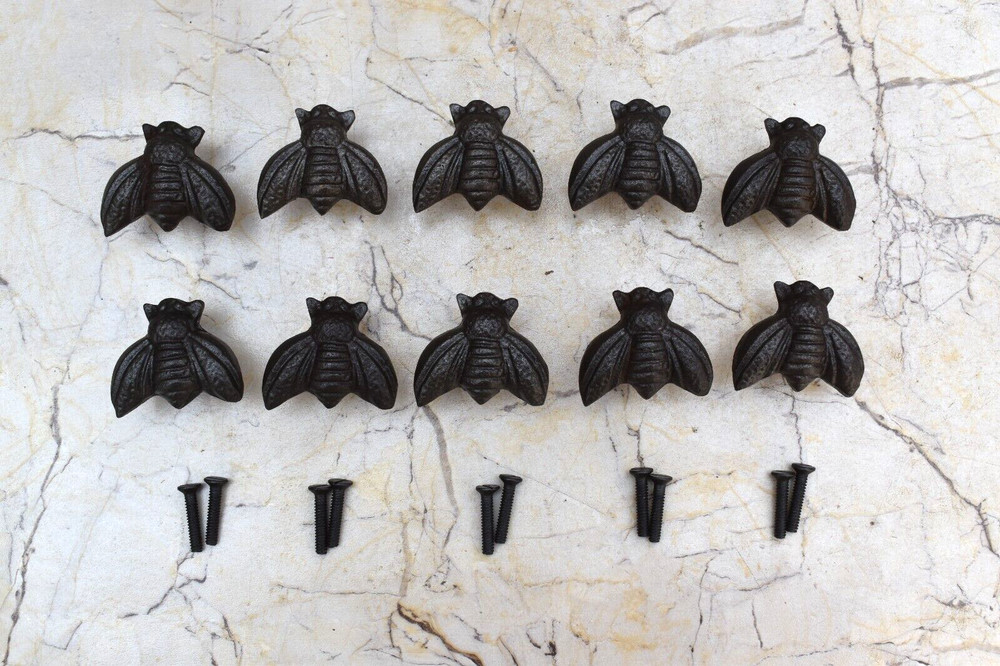 Vintage Cast Iron Honey Bee Shape Pulls Drawer Cabinet Door Handle Knobs 10 pcs