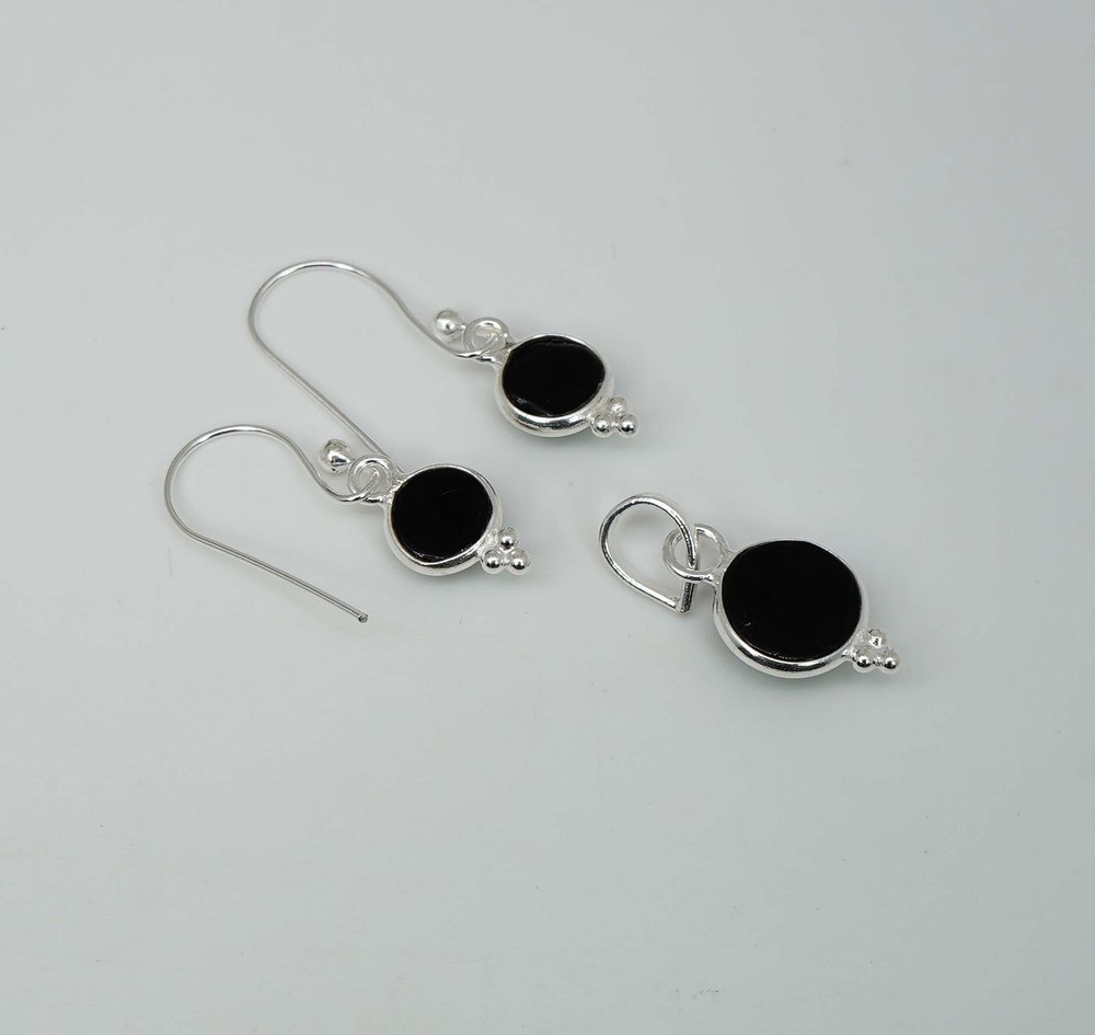 925 Solid Sterling Silver Black Onyx Hook Earring Pendant Set