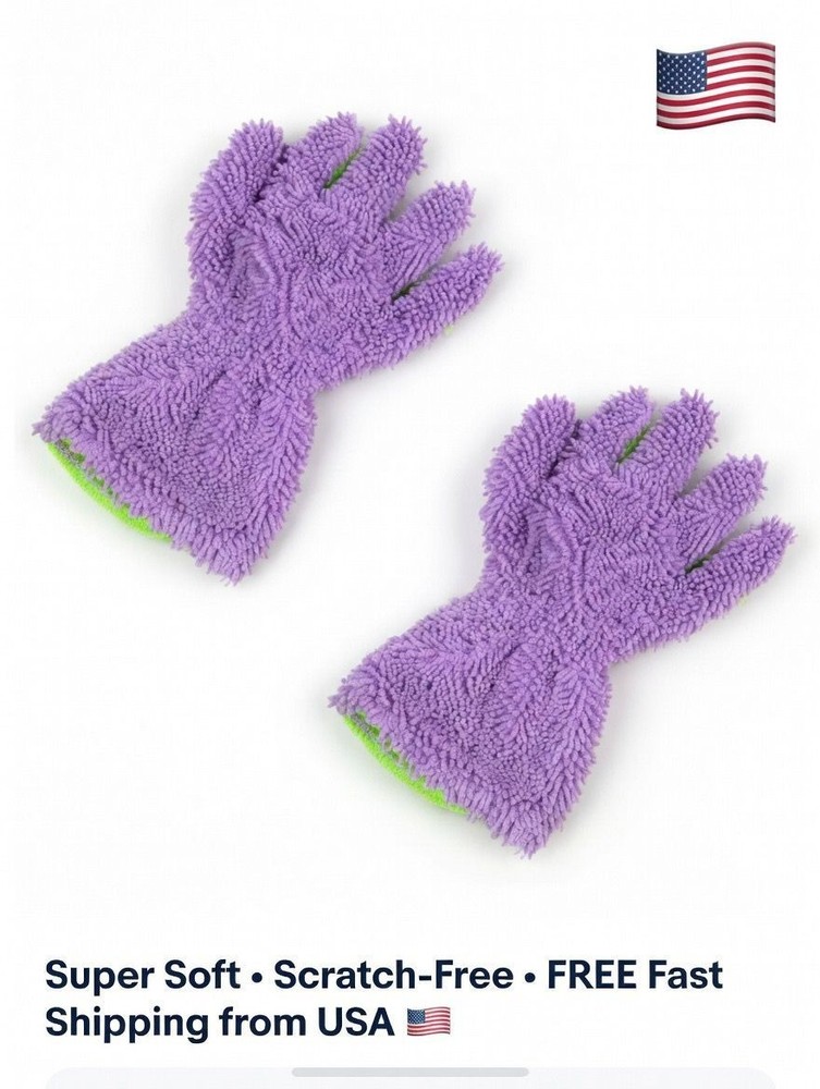 2PCS Car Wash Mitts, Double Sided Chenille Microfiber Dusting Gloves with 5-Fing