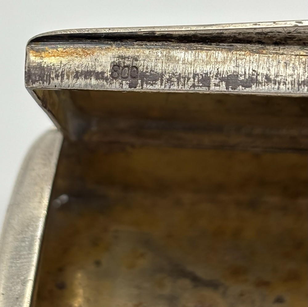Antique German 800 Silver Snuff Box Engine Turned Gilt Interior Pill Rectangle