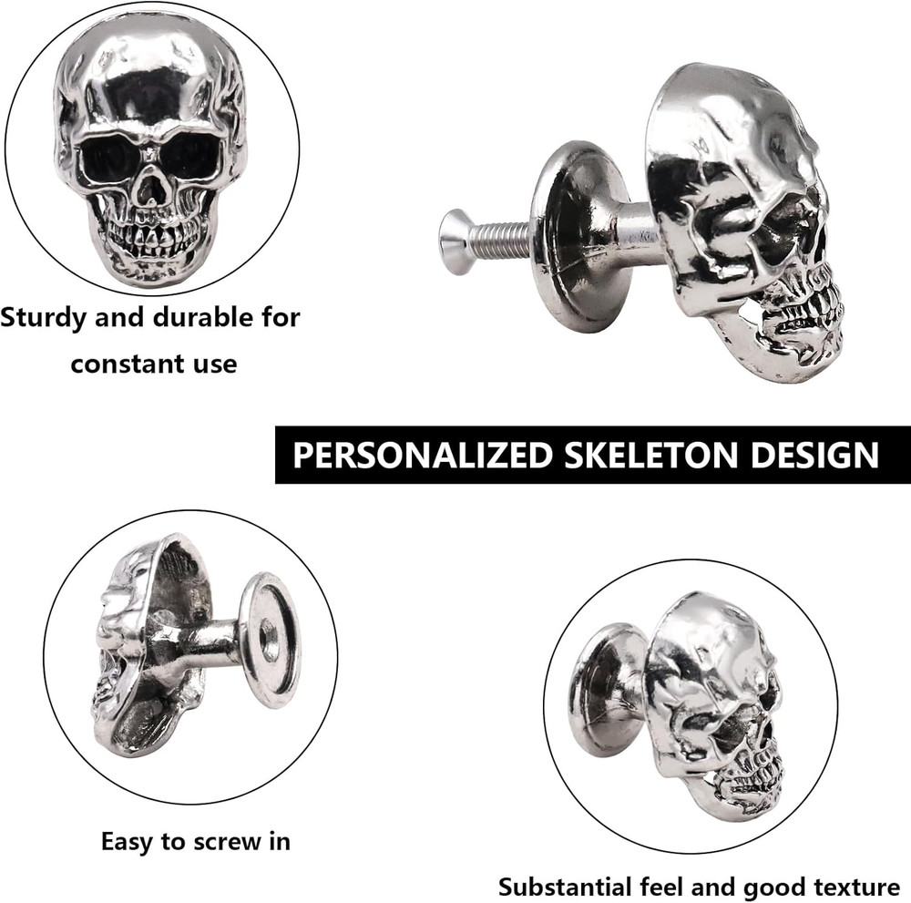 6 Pack Skull Skeleton Drawer Knobs, Vintage Single Hole Cabinets Pulls for Drawe