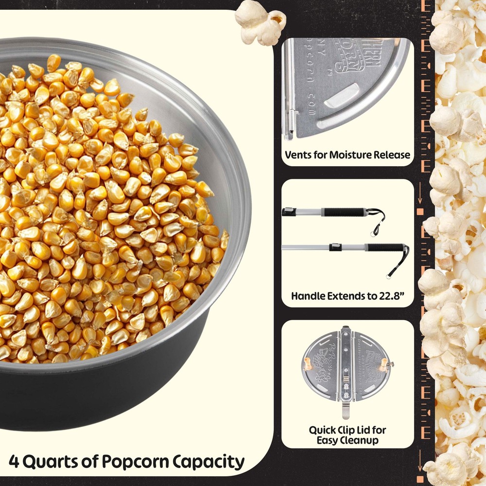 Campfire Popcorn Popper - Old Fashioned Popcorn Maker with Telescoping Handle...