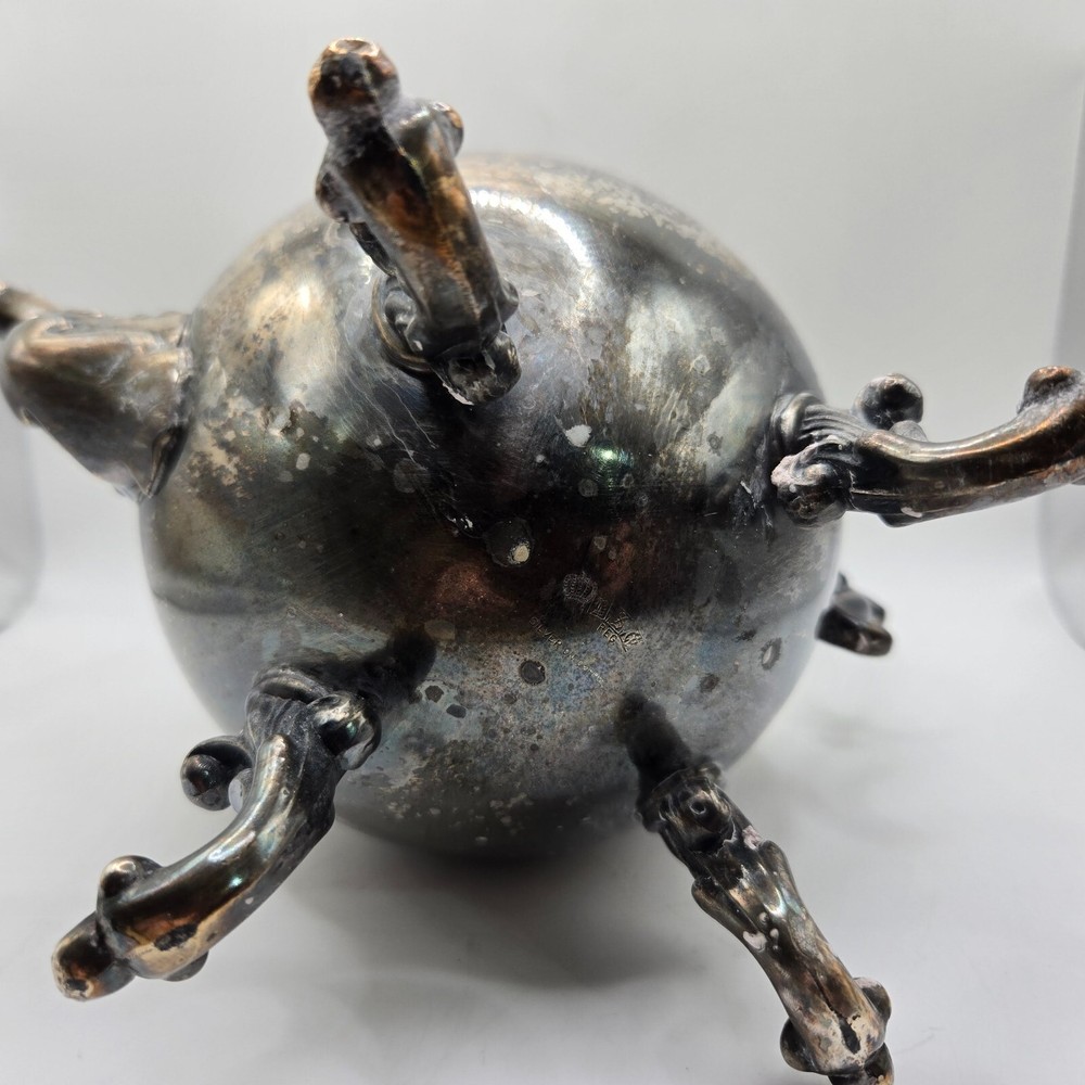 B.S. Co. Silver Plate on Copper Vintage Footed Teapot Coffee - Hinged Lid VTG