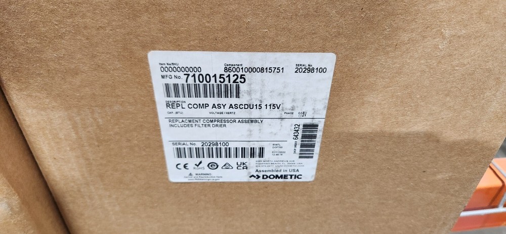 DOMETIC Replacement Compressor ASCDU15 710015125 115V NEW