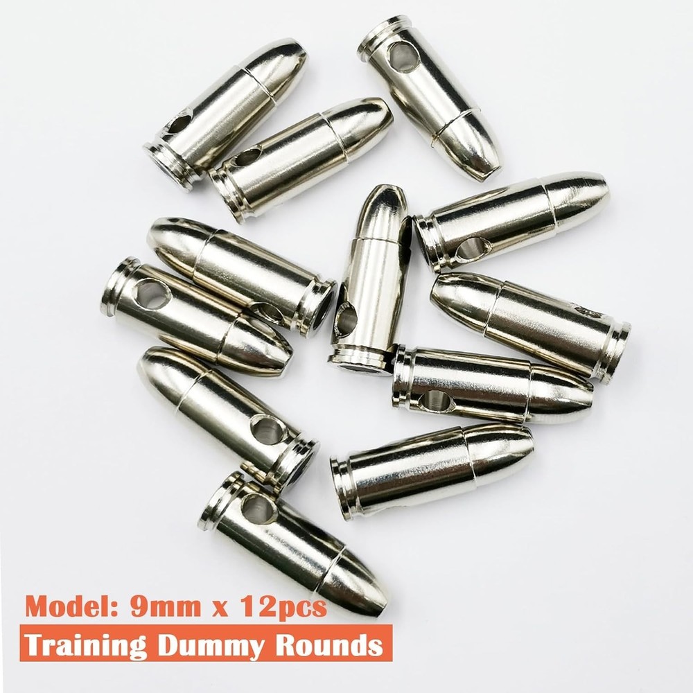 Shiny Silver 9mm Training Rounds - 12 Pack for Classroom and Reloading Exercises