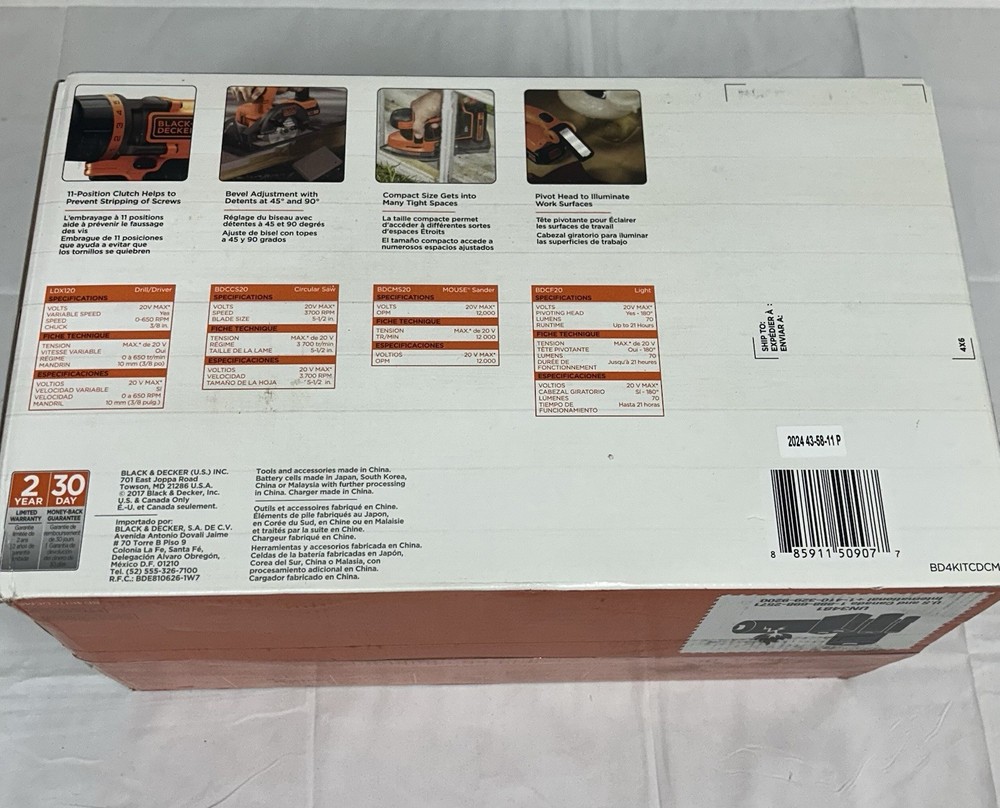 BLACK+DECKER 20V Max* Lithium Ion 4 Tool Combo Kit - BD4KITCDCMSL IN HAND NWT