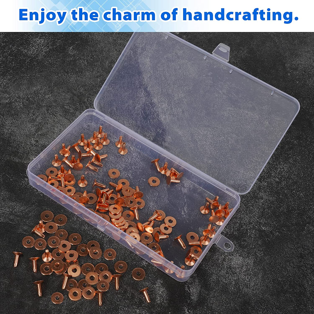 Junesunshine 154Pcs Copper Rivets for Leather, #12 Smooth Leather Rivets without