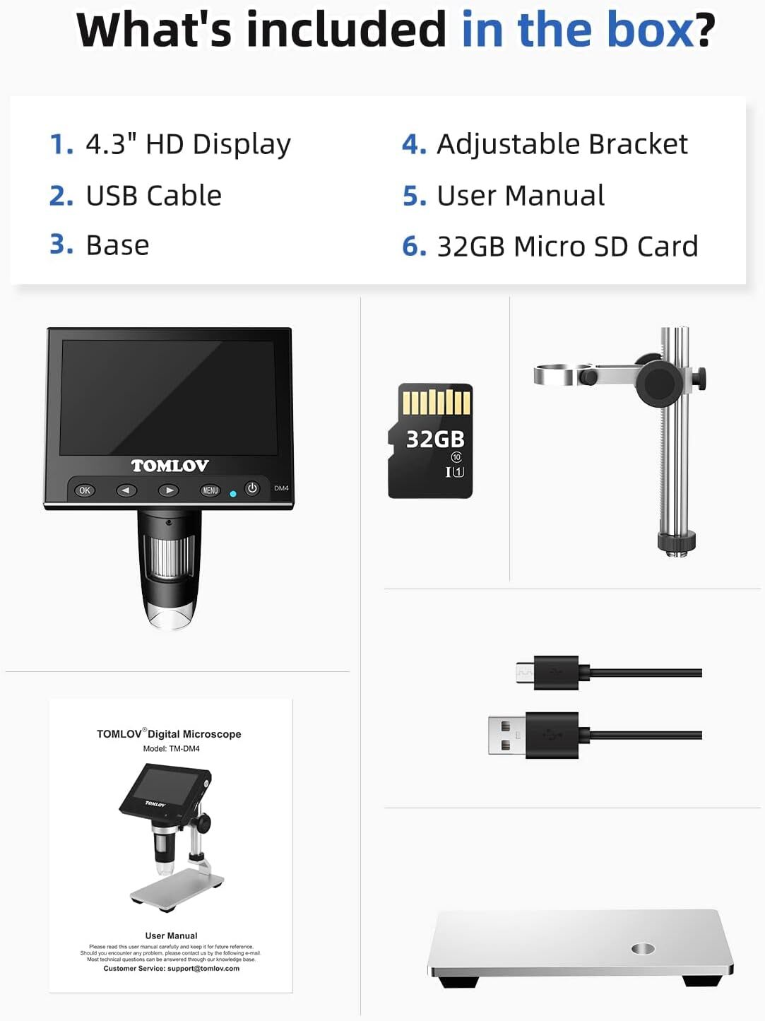 TOMLOV 4.3" Digital Microscope 1000X Coin Magnifier Error Coin Camera Microscope