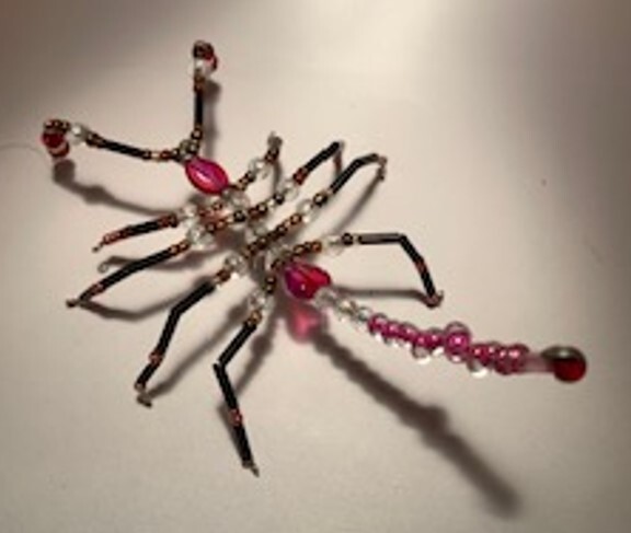 Handmade Pink Beaded Wire SCORPION