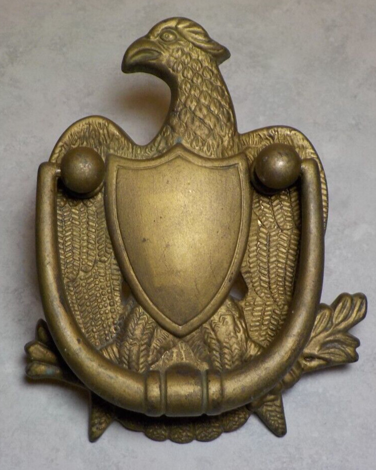 Vintage Solid Brass American Eagle Door Knocker Shield 7'' tall