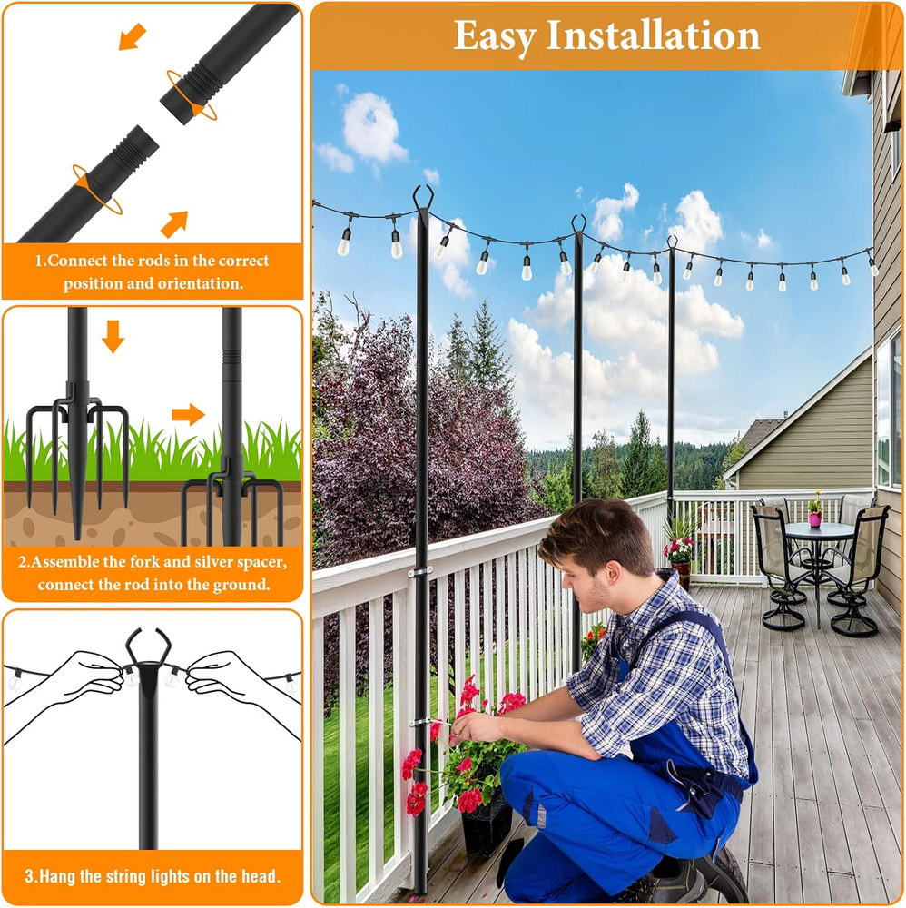 2 Pack String Light Poles,10 Ft Light Poles for outside String Lights,Outdoor Li